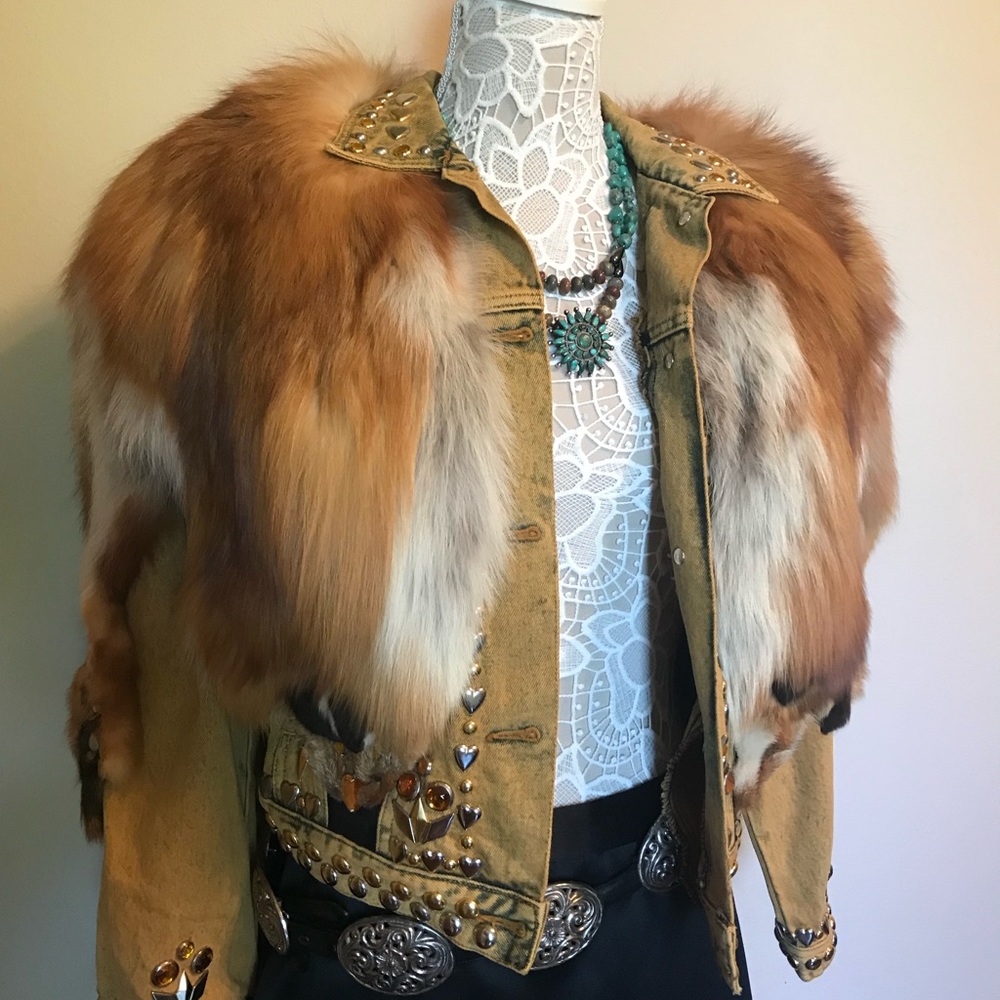 Red Fox Fur Jacket with stones size M